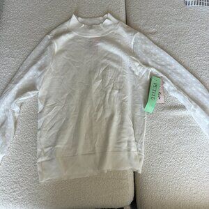 India Rose White Lace Long Sleeve Mock Neck Top Size PL – Elegant Sheer Blouse